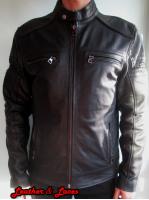 "Spino" geaca motor, din piele naturala de vaca, cu buzunare protectii, impletitura decorativa coloana vertebrala 